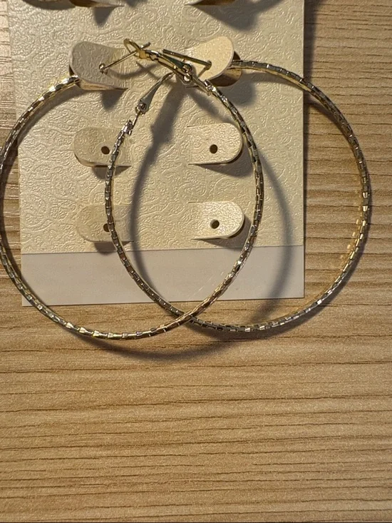 Pastel Collection Gold Plated Textured Hoop Earrings - Set of 2 - Picture 3 of 4